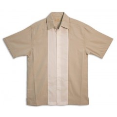 CHEMISE - CARIBBEAN CARRIACOU PANEL SHIRT - WHITE & KAHKI