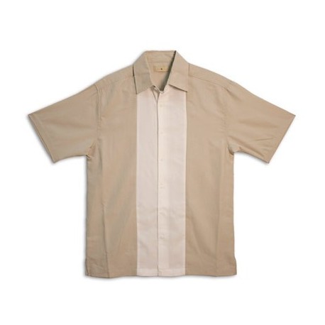 CHEMISE - CARIBBEAN CARRIACOU PANEL SHIRT - WHITE & KAHKI