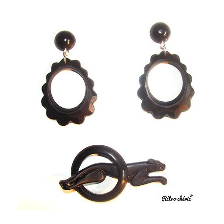 SET BOUCLES D'OREILLES + BROCHE "PANTERA ART DECO"